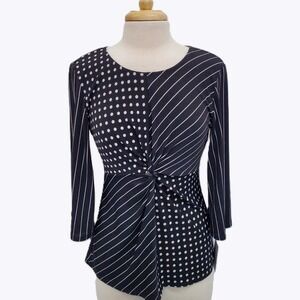 Ophelia Roe Womens M Black White Mixed Print Twist Front Knit Top NWT